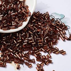 Saddle Brown Baking Paint Glass Round Bugle Beads, Silver Lined, Tube, Saddle Brown, 3.5~3.8x2~2.5mm, Hole: 1.2mm