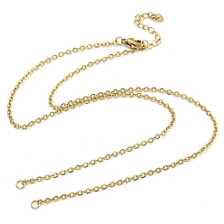 Golden 304 Stainless Steel Cable Chains Necklace Makings, with Lobster Claw Clasps and End Chains, Golden, 18-1/4 inch(46.5cm), Hole: 2.7mm