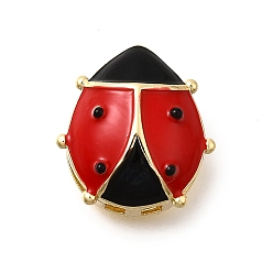 Красный Подвески для часов из латунной эмали, реальный 18 k позолоченный, коровка, красные, 15.5x14.5x7.5 мм, Отверстие : 2x2.5 мм & 12.5x2.5 мм