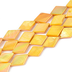 Золотистый Окрашенные естественных пресноводных стеклянные бусы нити, ромб, золотые, 13~16x8.5~10x2~3 мм, отверстие : 0.5 мм, около 26~29 шт / нитка, 14.96~15.94'' (38~40.5 см)