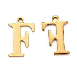 Letter F Ионное покрытие (ip) 304 подвески с алфавитом из нержавеющей стали, золотые, буква f, 12x8x1 мм, отверстие : 1 мм