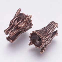 Красная Медь Сплавочные овальные бусины тибетского стиля , голова дракона, Красная медь, 9x15x10 мм, отверстие : 2 мм