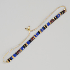 Синий Винтажные этнические регулируемые браслеты-слайдеры ручной работы из стеклянных бусин тила для женщин., синие, 11.02 дюйм (28 см)