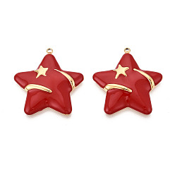 Темно-Красный 304 подвески из нержавеющей стали и эмали, звезды прелести, золотые, темно-красный, 27x25.5x3.5 мм, отверстие : 1.5 мм
