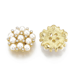 Golden Alloy Rhinestone Flower Flat Back Cabochons, with ABS Plastic Imitation Pearl, for Photo Pendant Craft Jewelry Making, Golden, 21x21.5x7mm