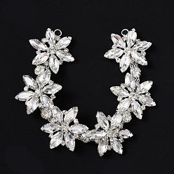 Platinum Shiny Flower Crystal Rhinestone Trim, Flexible Sewing Crafts Bridal Costume Embellishment, for DIY Shoes, Belt, Bag, Hat, Hairband, Platinum, 212x35.5x6mm, Hole: 4mm