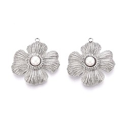 Нержавеющая Сталь Цвет 304 подвески из нержавеющей стали, с ABS имитации жемчуга, цветочный шарм, цвет нержавеющей стали, 30.5x28.5x6.5 мм, отверстие : 2 мм