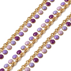 Фиолетовый 304 плоские круглозвенные цепи из нержавеющей стали, с эмалью, стойки покрытие, долговечный, ионное покрытие (ip), несварные, с катушкой, реальный 18 k позолоченный, фиолетовые, 6x4.5x1.3 мм