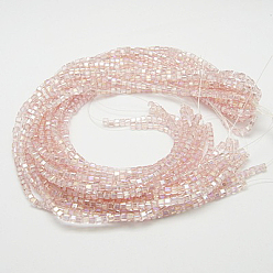 Pink Electroplate Glass Beads Strands, AB Color Plated, Faceted, Cube, Pink, 4x4x4mm, Hole: 1mm