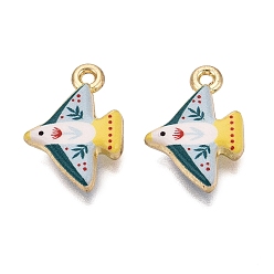 Cadet Blue Printed Alloy Pendants, Rack Plating, Bird Charms, Cadmium Free & Nickel Free & Lead Free, Golden, Cadet Blue, 19x13.5x3.5mm, Hole: 1.6mm