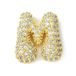 Letter M Подвески из латуни с покрытием из прозрачного кубического циркония, без кадмия и без свинца, долговечный, алфавит, реальный 18 k позолоченный, Буква М, 16x15x5 мм, отверстие : 3x1.8 мм