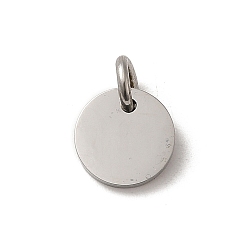 Edelstahl Farbe Anlaufgeschützt 304 Charms aus Edelstahl, hochglanzpoliert mit Biegering, flache runde Charme, Edelstahl Farbe, 10x1.5 mm, Bohrung: 3.7 mm