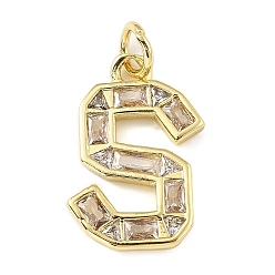 Letter S Латунные микро проложить кубического циркония подвески, письмо амулеты, с прыгающим кольцом, реальный 18 k позолоченный, Письмо с, 18x11x2 мм, отверстие : 3.5 мм