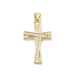 Clear Brass Micro Pave Cubic Zirconia Pendants, Cross Charms, Real 16K Gold Plated, Clear, 28x16x2mm, Hole: 3.5x5mm