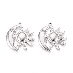 Нержавеющая Сталь Цвет 304 подвески из нержавеющей стали, очарование солнца и луны, анти-тускнение, цвет нержавеющей стали, 36x35x3 мм, отверстие : 2 мм
