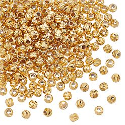 Настоящее золото 18K 250шт. гофрированных латунных бусин, долговечный, спираль круглый, без никеля , реальный 18 k позолоченный, 3x2.5 мм, отверстие : 1.2 мм
