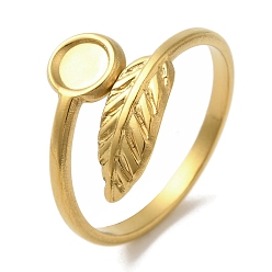 Настоящее золото 18K Ионное покрытие (ip) 304 компоненты манжетного кольца из нержавеющей стали, Настройки колодки кольцо, реальный 18 k позолоченный, лоток : 4 мм, 2~12 мм, внутренний диаметр: 17 мм