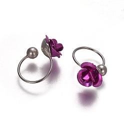 Фуксин Сплав манжеты серьги, роза, фуксиново-красные, 13x9 мм