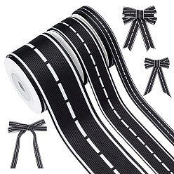 Black 3 Rolls 3 Styles Polyester Ribbons, Costume Accessories, Black, 3/8~7/8 inch(10~38mm), 1roll/style