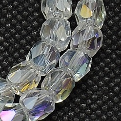 Clear AB Electroplate Glass Beads Strands, AB Color Plated, Faceted, Cube, Clear AB, 6x6x6mm, Hole: 1mm, about 71pcs/strand, 16.5 inch