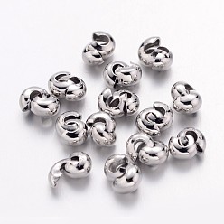 Platinum Iron Crimp Beads Covers, Cadmium Free & Nickel Free & Lead Free, Platinum, 3mm In Diameter, Hole: 1.2~1.5mm