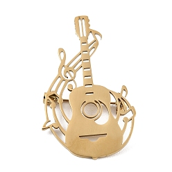 Guitar Тема музыкальных нот 304 брошь из нержавеющей стали, золотые, гитар, 46x29 мм