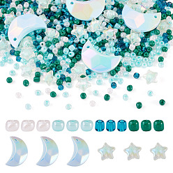 Gemischte Farbe DIY-Perlenarmbänder-Sets, inklusive 60g Glas Rocailles, 20 Stück UV-beschichtete, regenbogenfarbene, irisierende Acryl-Imitationsmuschelanhänger, 25pcs transparente Acrylperlen, Perle in Perle für DIY-Schmuckherstellung, Gemischte Farbe, 4 mm, Bohrung: 1.5 mm