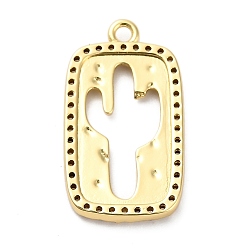 Настоящее золото 18K Латунные микро проложить кубического циркония подвески, прямоугольник с подвесками в виде кактуса, стойки покрытие, долговечный, без свинца и без кадмия, реальный 18 k позолоченный, 23x13.5x2 мм, отверстие : 1.6 мм