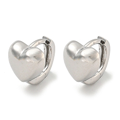 Платинированный Серьги-кольца из латуни в форме сердца, Реальная платина, 9x8 мм