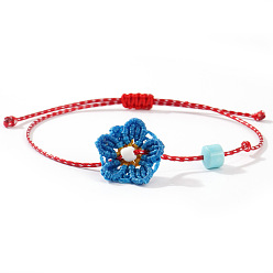 Прусский Синий Браслеты ручной работы из вощеного шнура, сплетенные в плетение., Браслеты из плетеных бусин из смолы и синтетической бирюзы для женщин, цветок, берлинская лазурь, 11.02 дюйм (28 см)