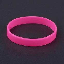 Hot Pink Silicone Wristbands Bracelets, Cord Bracelets, Hot Pink, 2-1/2 inch(63mm), 12x2mm