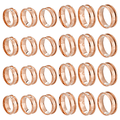 Розовое Золото 24 шт. 6 стили 304 нержавеющая сталь рифленые кольца для пальцев, кольцевой сердечник, для изготовления инкрустации, розовое золото , 16.9~23 мм, 4 шт / стиль