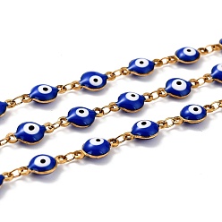 Темно-Синий 304 цепи из нержавеющей стали ссылка, с эмалью и катушкой, пайки, темно-синий, Коннекторы : 11x6x3 мм, 32.8 футов (10 м) / рулон