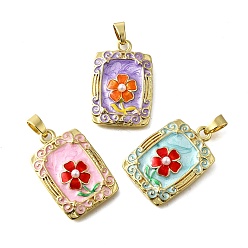 (52) Непрозрачная лаванда Латунь эмаль подвески, с ABS имитации жемчуга, Прямоугольник с цветком, без кадмия и без свинца, долговечный, стойки покрытие, реальный 18 k позолоченный, разноцветные, 28x19x5 мм, отверстие : 6x3 мм