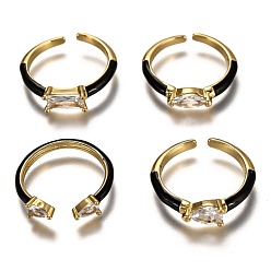 Черный Манжеты с латунной эмалью, открытые кольца, с четким кубического циркония, разнообразные, реальный 18 k позолоченный, долговечный, чёрные, размер США 6, внутренний диаметр: 17 мм