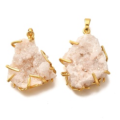 с с Покрытием AB Цветов  Гальванические натуральный druzy агата подвески, подвески-самородки с латунной фурнитурой, стойки покрытие, золотые, долговечный, без свинца и без кадмия, с покрытием AB цвета, 31~37.5x24.5~29x8.5~17 мм, отверстие : 8x5 мм