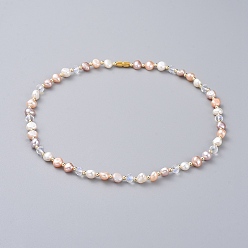 Золотой Колье из искусственного пресноводного жемчуга с бисером, с гранеными стеклянными бусинами Rondelle, латунные бусы и винтовые застежки, картонная коробка, золотые, 16.3 дюйм (41.5 см)