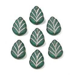 Зеленый Чешские прессованные стеклянные бусины, лист, зелёные, 10.5x8.5x3.5 мм, отверстие : 0.8 мм, около 520 шт / упаковка