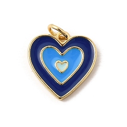 Синий Латунь эмаль подвески, сердце прелести, реальный 18 k позолоченный, долговечный, стойки покрытие, без свинца и без кадмия, синие, 15x15x2 мм, отверстие : 3 мм, Перейти кольцо: 5x1 мм