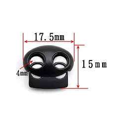 Black Zinc Alloy Spring Cord Locks, 2 Hole Drawstring Toggle Spring Clasp, Black, 17.5x15mm, Hole: 4mm