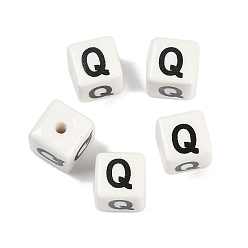 Letter Q Фарфоровые бусы, квадрат с буквой, Буква Q, 8.5x8.5x8.5 мм, отверстие : 1.6 мм