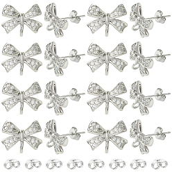 Платина 5 пары стоек с покрытием из латуни и кубического циркония, фурнитура для сережек-гвоздиков, без свинца и без кадмия, долговечный, бантом, 20 гайки ушные пластиковые, платина, 10x13 мм, отверстие : 1.8 мм, штифты : 12x1 мм