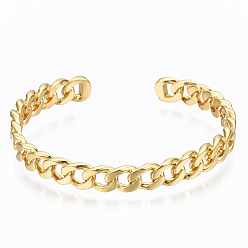 Real 16K Gold Plated Brass Curb Chain Cuff Bangles, Nickel Free, Real 16K Gold Plated, Inner Diameter: 2x2 inch(5.2x5cm), 7.5mm