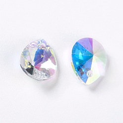 Crystal AB Faceted K9 Glass Rhinestone Charms, Imitation Austrian Crystal, Drop, Crystal AB, 10x8x4.5mm, Hole: 1.2mm