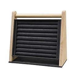 Черный Бархатные с деревянными витринами для ювелирных изделий, многослойный держатель-органайзер для ювелирных изделий для ожерелий, Браслеты, Серьги, хранение колец, форма лестницы, чёрные, 29.6x10.9x26.5~26.8 см