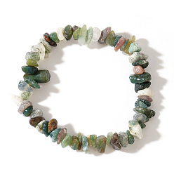 (RRHB277) Кристалл на подкладке из медово-бежевого цвета Браслеты из натуральных индийских агатовых крошек, эластичные, для женщин и мужчин., 6.89 дюйм (17.5 см)