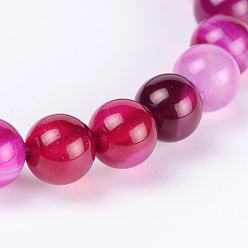 Fuchsia Natural Striped Agate/Banded Agate Beads, Dyed, Round, Fuchsia, Size: about 6mm in diameter, hole: 1mm, 63pcs/strand, 15.5 inch