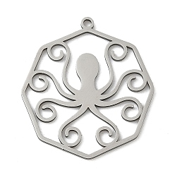 Осьминог Подвески из нержавеющей стали 201, лазерная резка, цвет нержавеющей стали, осьминог, 28x24.5x1 мм, отверстие : 1.5 мм