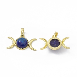 Lapis Lazuli Natural Lapis Lazuli Dyed Pendants, Triple Moon Charms, with Golden Tone Rack Plating Brass Findings, Cadmium Free & Lead Free, 15x26x7mm, Hole: 6.5x4mm