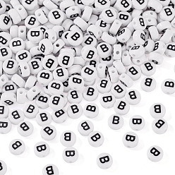 Letter B 500шт акриловые бусины, с горизонтальным отверстием, буквы, плоско-круглые, В письме, 7x4 мм, отверстие : 1 мм